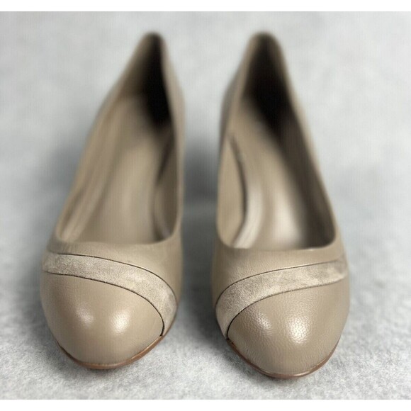 Aldo Shoes Tan Suede Faux Leather Pumps Almond Toe Heels Twee - Picture 12 of 15